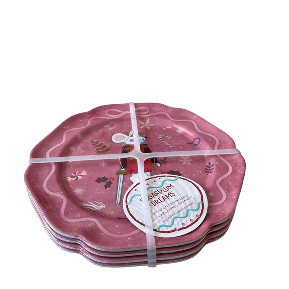 Sugarplum Dreams Christmas Nutcracker 8.5” PINK Melamine Plate Set of 4 NEW - Picture 6 of 14